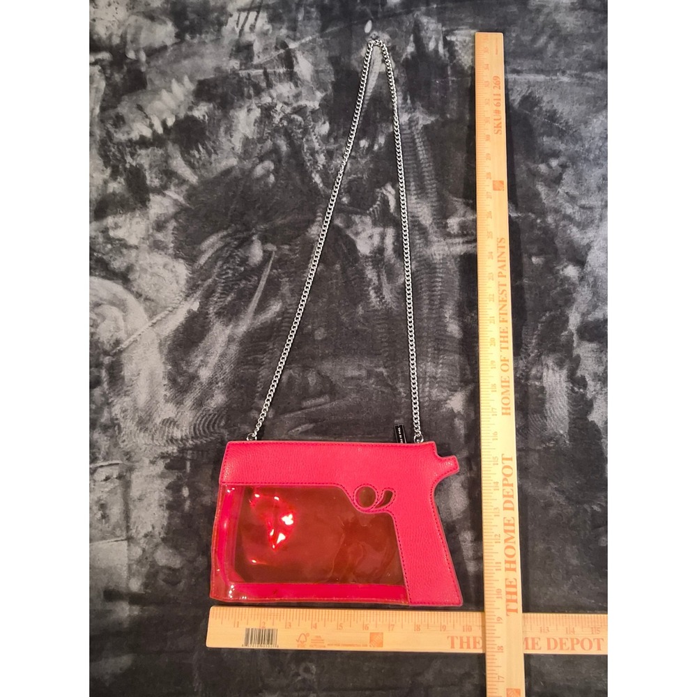 Maniere De Voir Red Gun Shaped Transparent Crossbody Bag Vegan Leather Chain - Picture 8 of 8